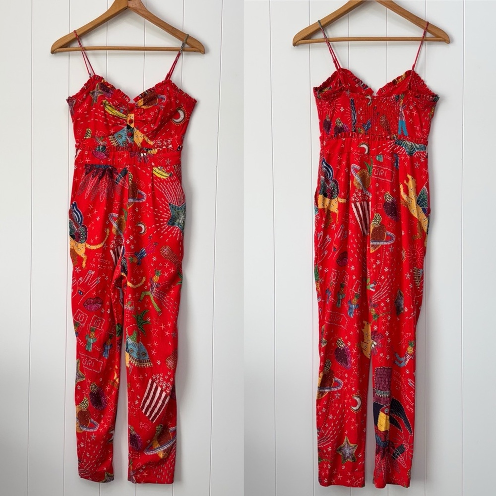 FARM Rio Red Spaghetti Strap Printed Jumpsuit